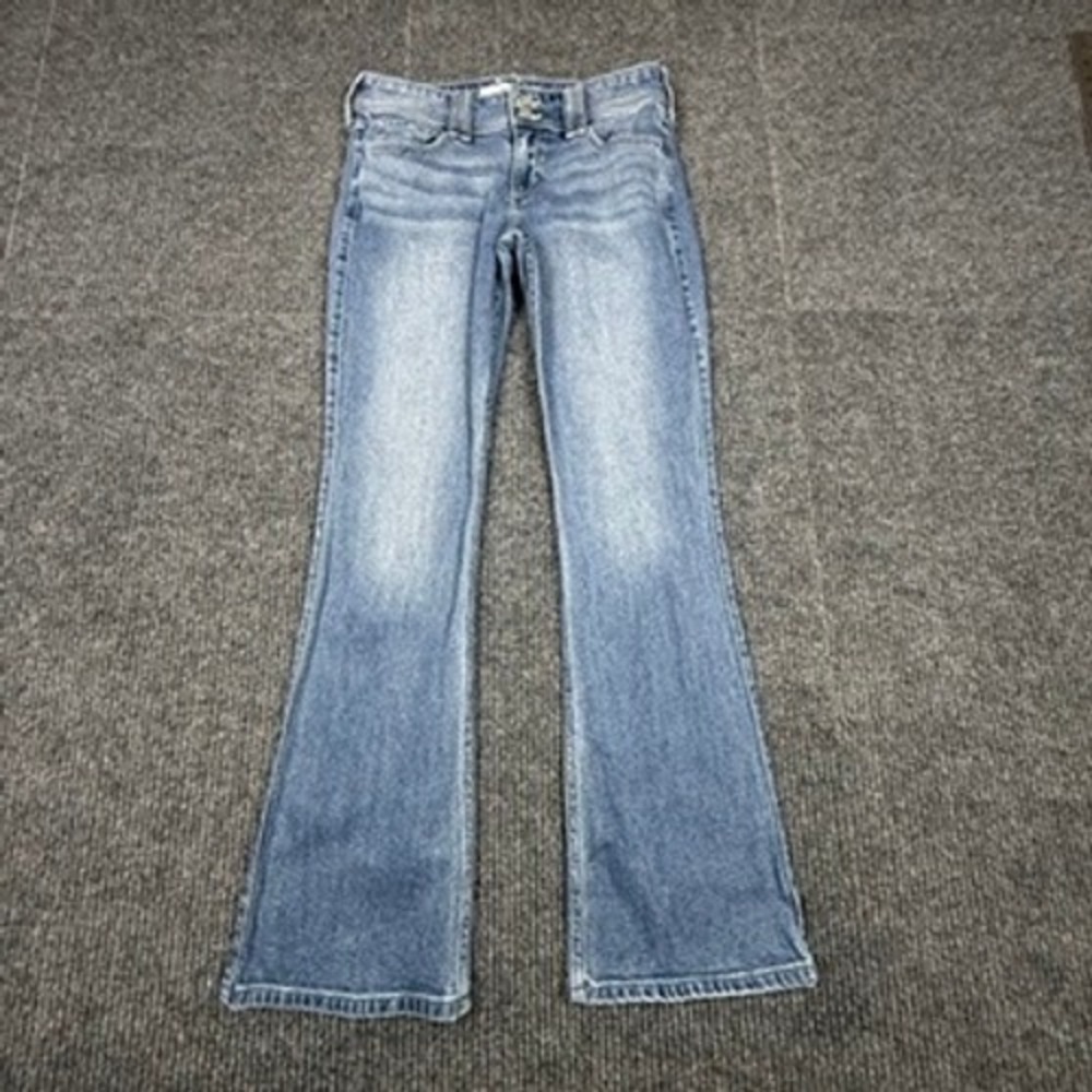 Hollister Low-Rise Boot Jeans Medium Wash Embroidered Flap Pocket Size 6R W28